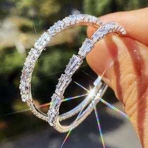 Fashion Silver Crystal Zircon Big Hoop Earrings